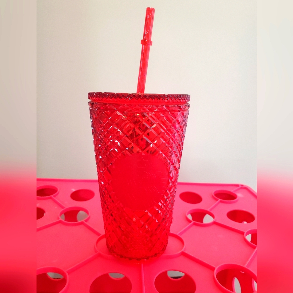 Starbucks Red Beveled Holiday Tumbler 16oz With Straw NWT!